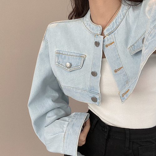 Real price summer air conditioning shirt made old washed blue denim jacket female back hollowed out long sleeve jacket