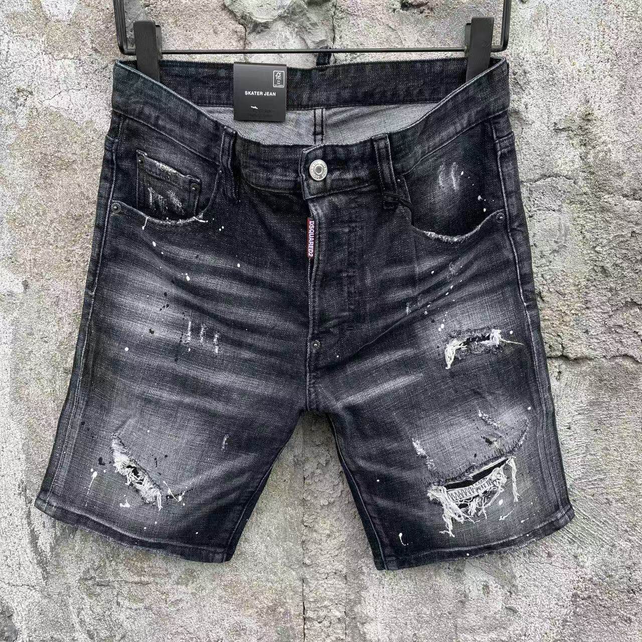 2026春夏新款D2五分裤潮男水洗磨破洞补丁刺绣修身微弹牛仔短裤男