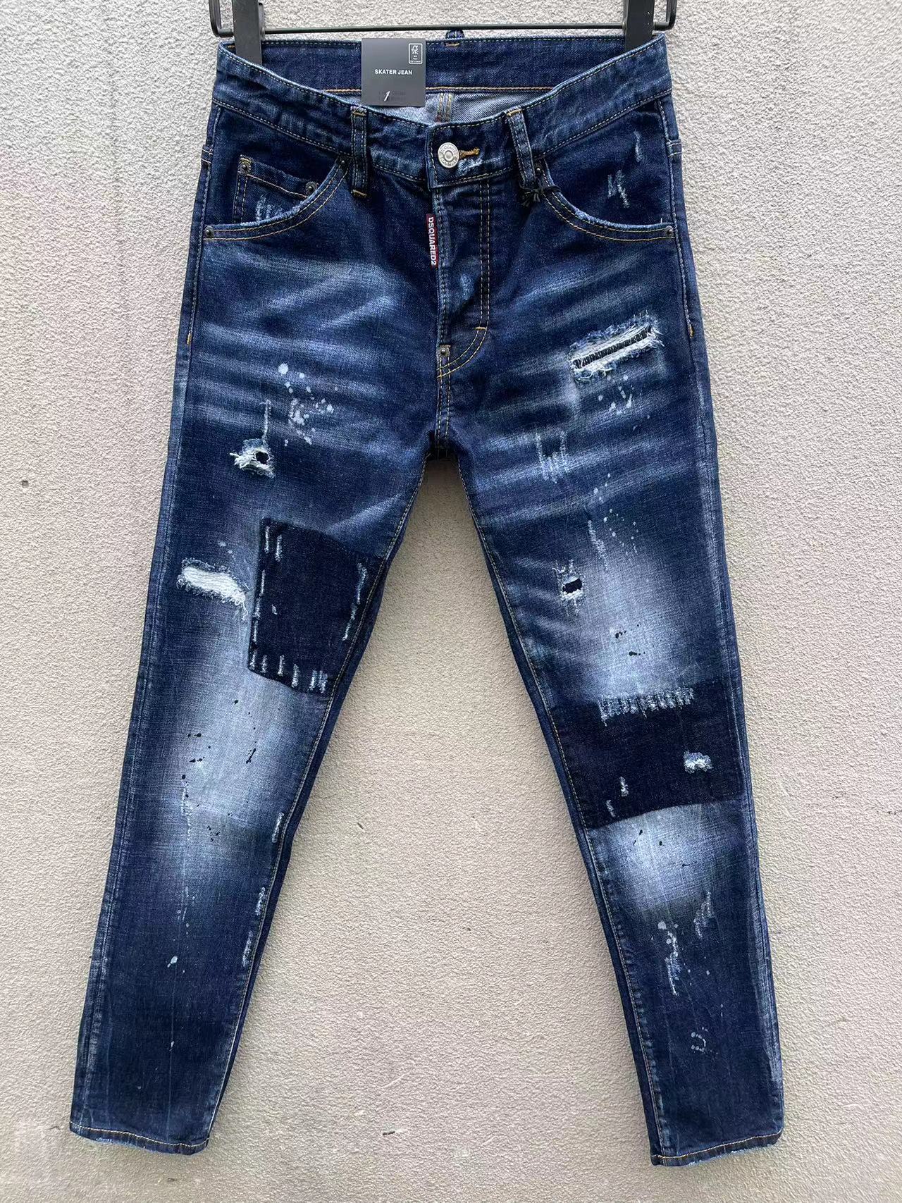 男装时尚水洗破洞微弹小脚牛仔裤