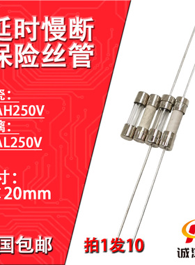 T8AH250V玻璃陶瓷保险丝管T8AL带引脚线延时慢断电源视微波炉10个