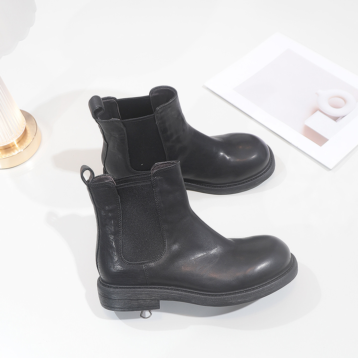 水洗马皮真皮小短靴平底加绒大码女鞋41-43码切尔西女靴子秋冬季,女鞋,切尔西靴,淘宝优惠券,粉丝福利购,淘宝优惠卷