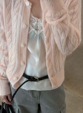 CLEAN SPACE-圆领麻花编织粗针宽松百搭早春上新针织开衫59322