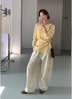 CLEAN SPACE灯芯绒松紧腰高腰休闲简约宽松遮肉秋上新休闲裤57229