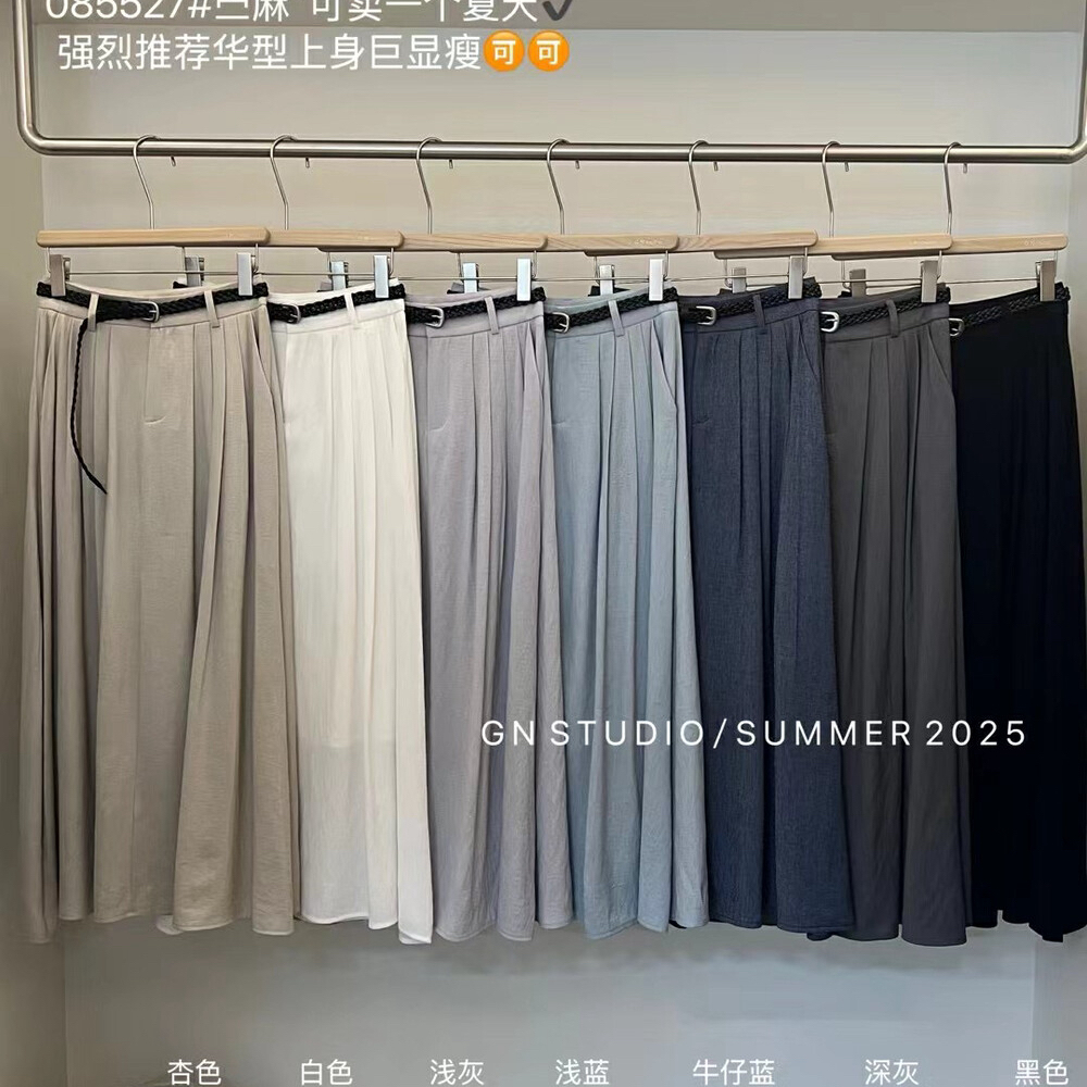 GN-苎麻透气强十三行遮肉显瘦百搭伞裙半身裙(配腰带)085527