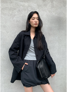 CLEAN SPACE-中式大口袋翻领中长款简约宽松秋上新短外套57000