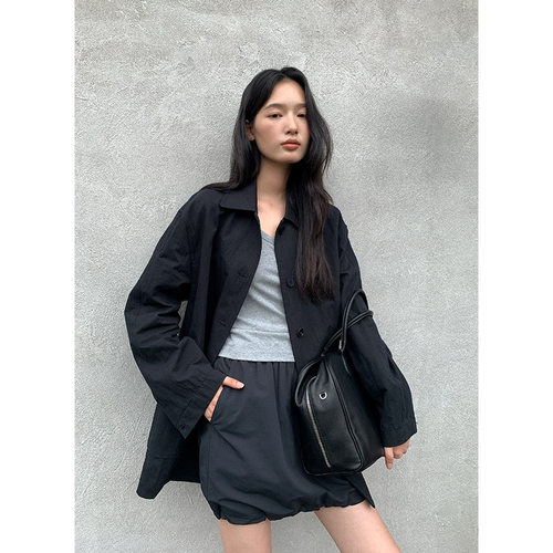 CLEAN SPACE-中式大口袋翻领中长款简约宽松秋上新短外套57000