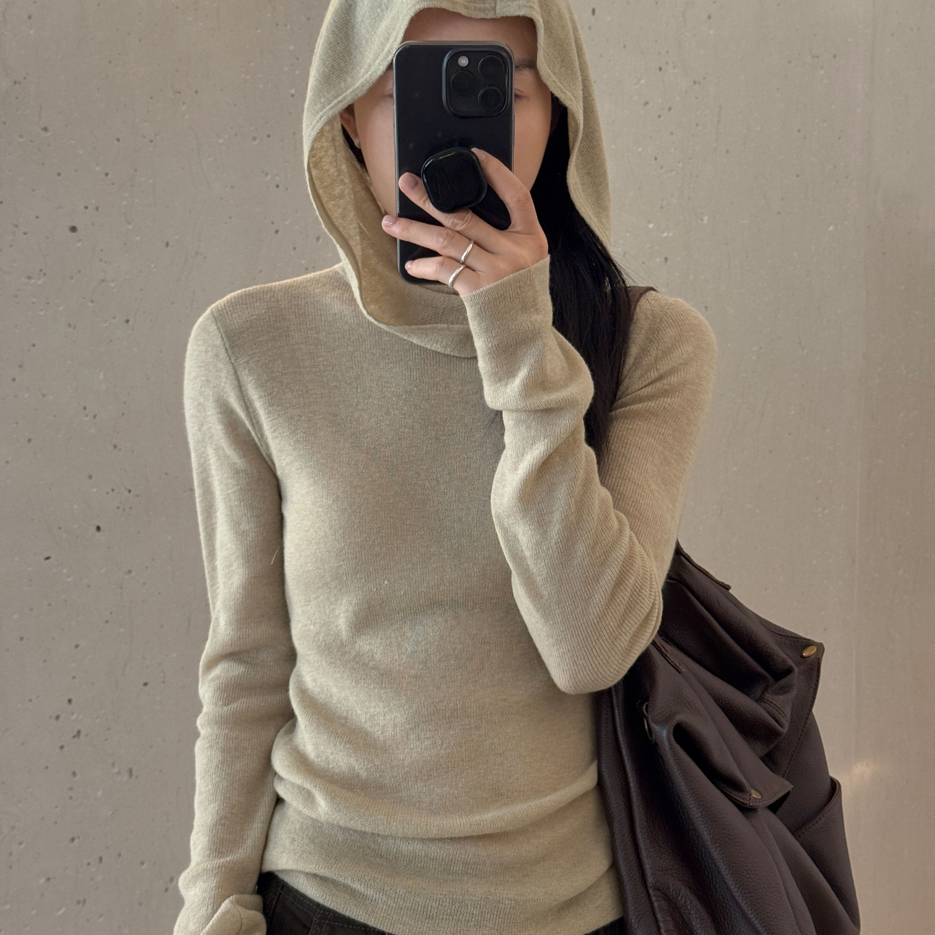 CLEAN SPACE-100%羊毛荡领堆堆领连帽打底衫秋冬针织衫57861