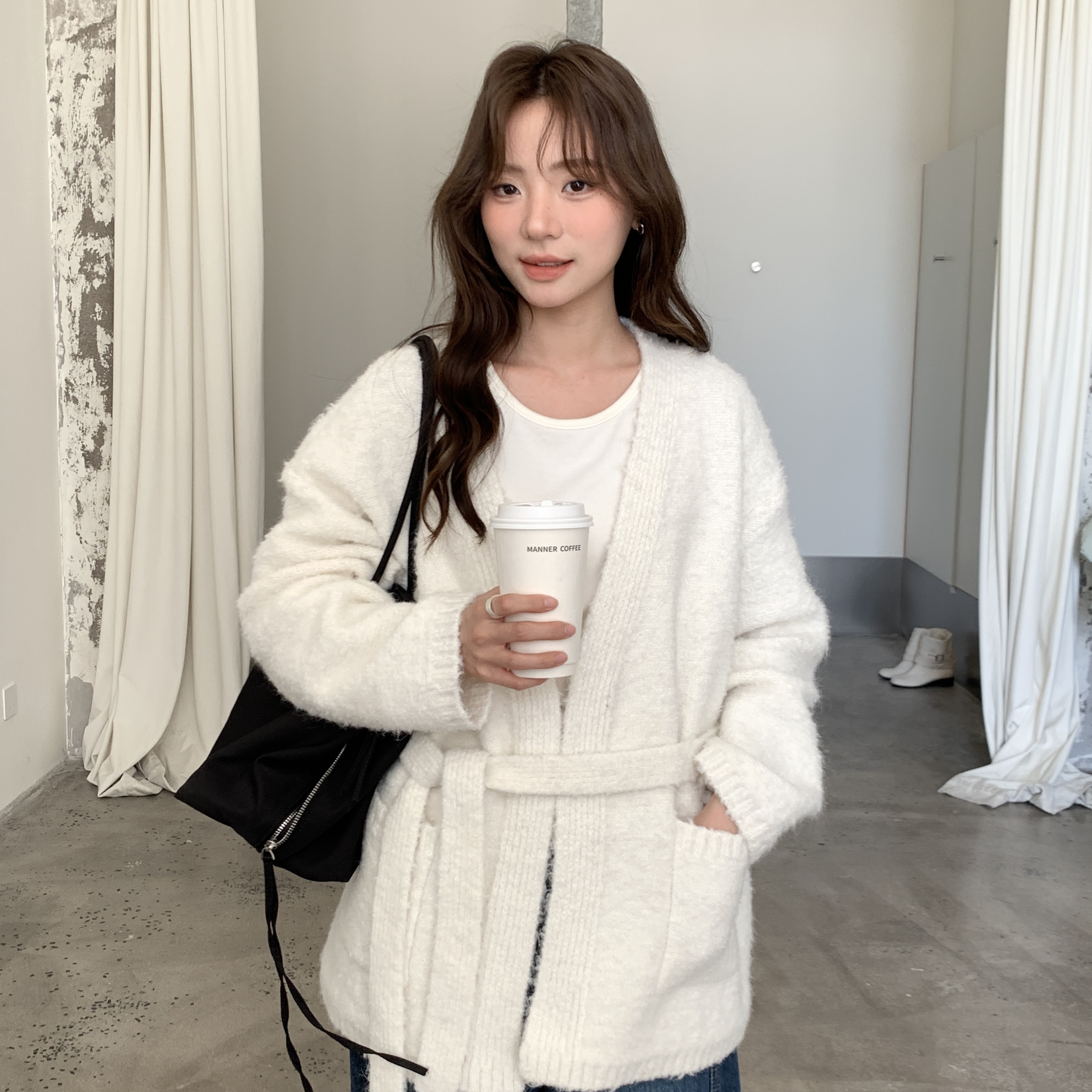 FN-韩风轻熟女收腰加厚气质百搭松弛感保暖毛衣(配腰带)03526