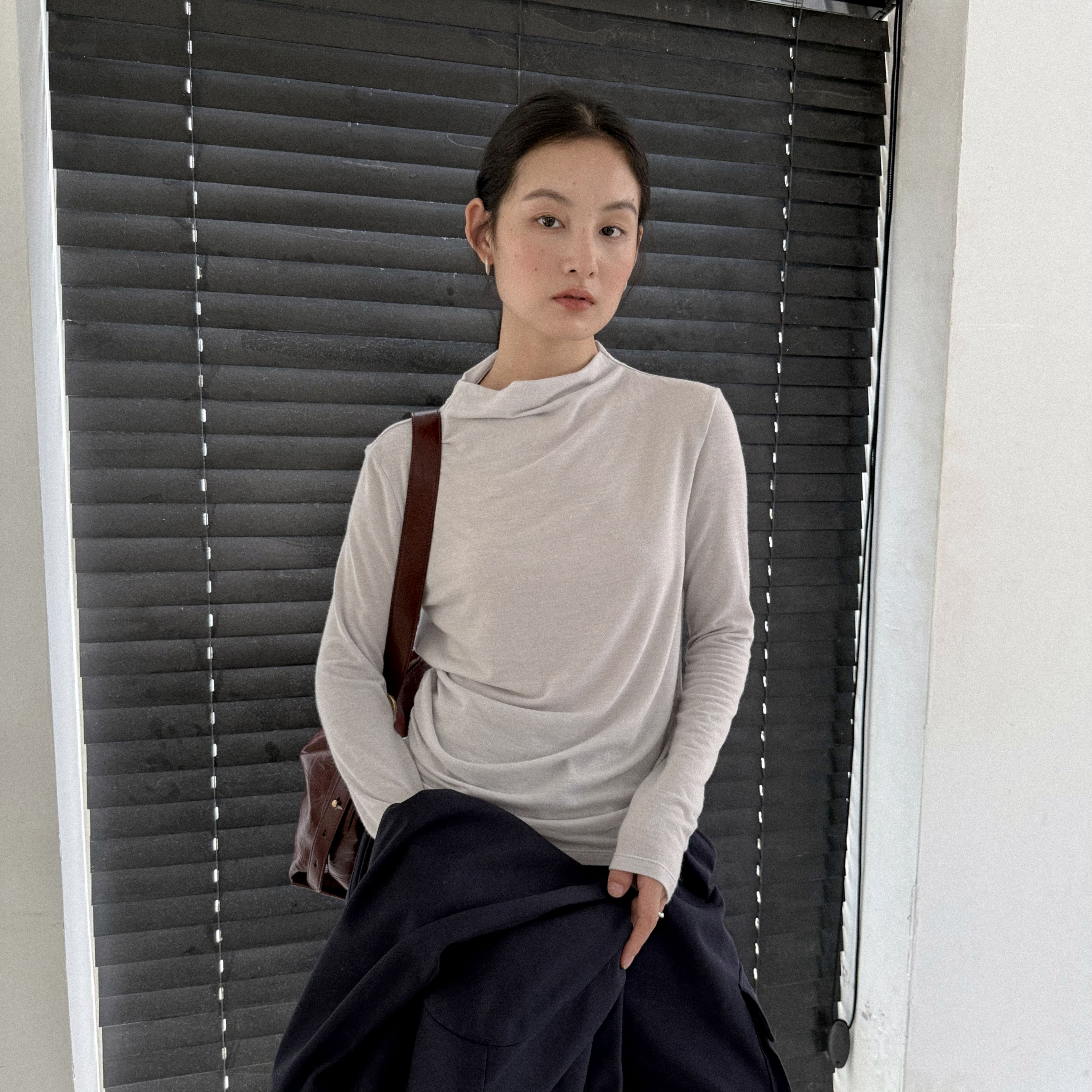 CLEAN SPACE-半高领外穿内搭时髦休闲简约百搭上衣长袖T恤57265