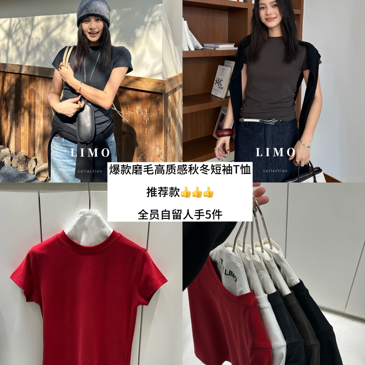 LIMO-自留爆款升级版5色秋冬磨毛高质感小中领短袖T恤YS252481