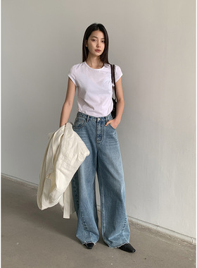 CLEAN SPACE-2025新款宽松显瘦女新款高腰百搭微喇牛仔裤53330