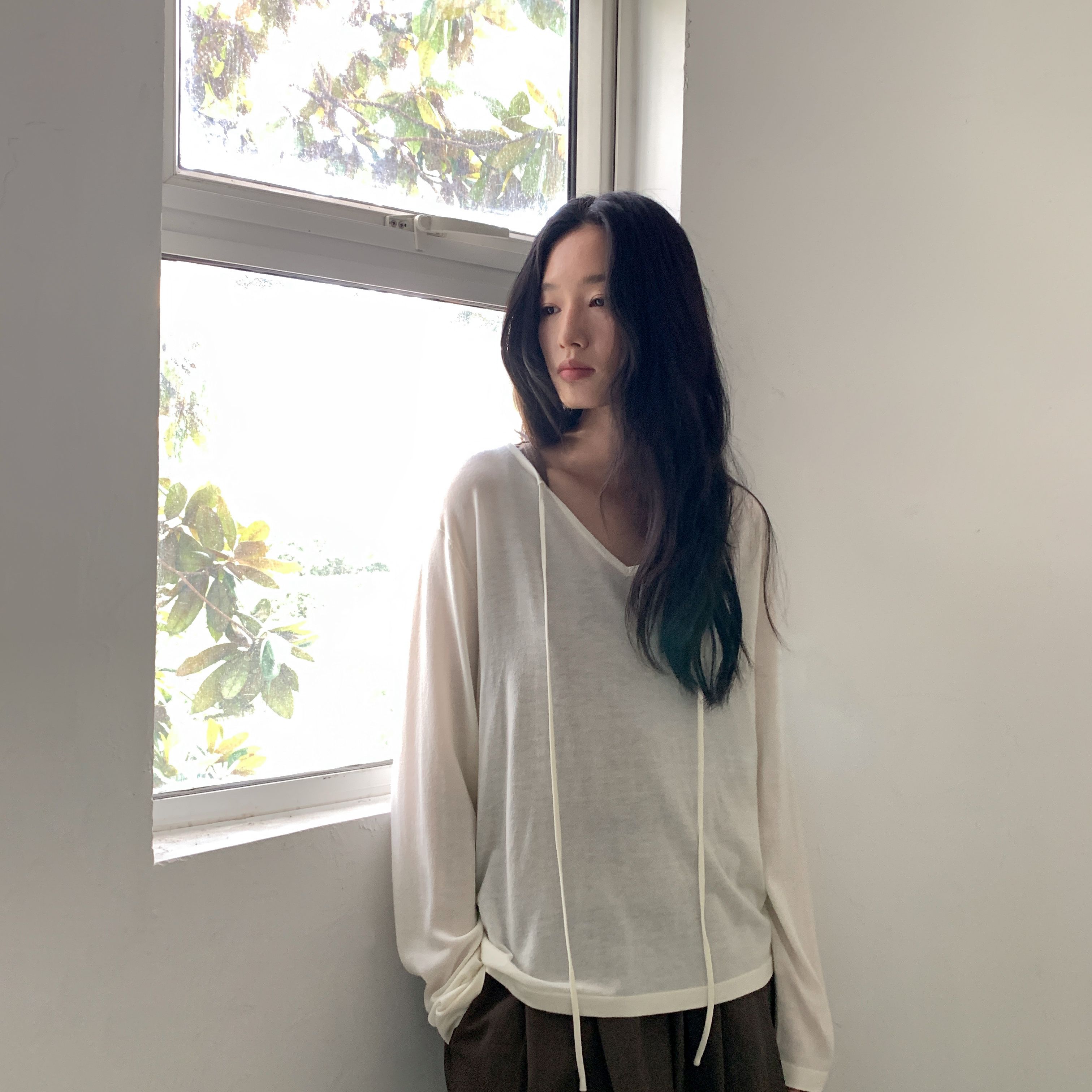 CLEAN SPACE-小v领羊毛混纺纯色宽松百搭秋上新针织衫56039