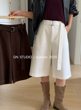GN-秋上新天丝棉韩系五分中裤时髦穿搭休闲裤(配腰带)33017