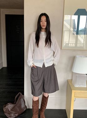 CLEAN SPACE-100%羊毛立领单排扣简约宽松百搭针织开衫57211