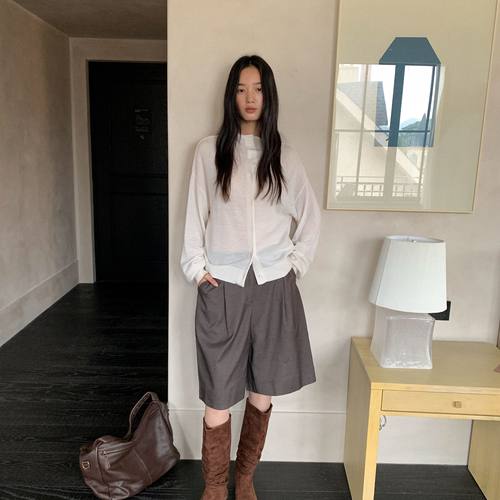 CLEAN SPACE-100%羊毛立领单排扣简约宽松百搭针织开衫57211