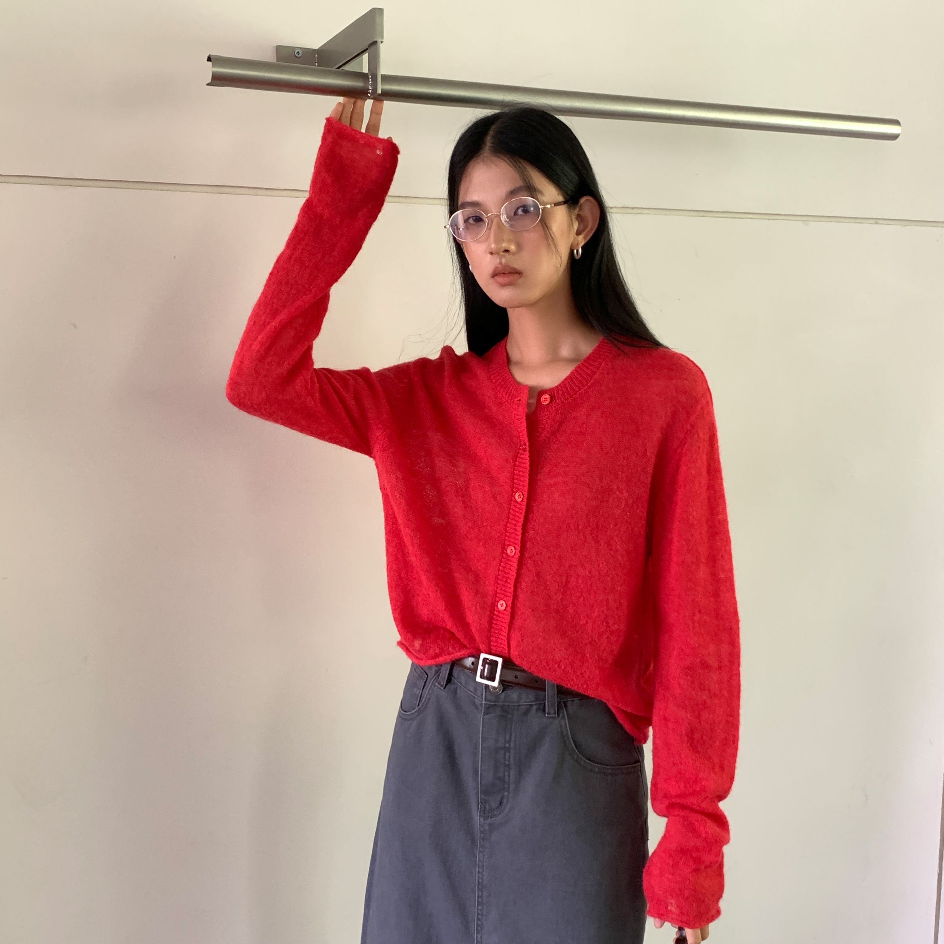 CLEAN SPACE-含30%羊毛简约百搭亲肤纯色秋上新针织开衫56591