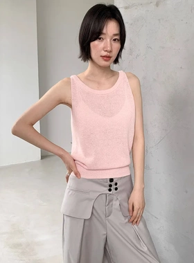 FN爱与南希2025夏韩风螺纹包边遮肉显瘦凉感亚麻背心女22393