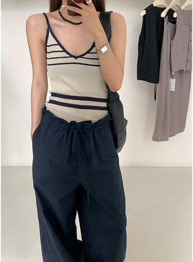 CLEAN SPACE-2025夏季新款条纹设计感吊带女百搭亲肤背心女56129