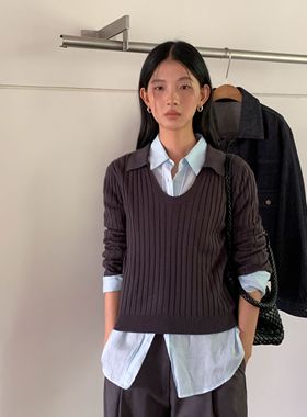 CLEAN SPACE-polo领竖坑纹休闲简约单穿叠穿秋上新针织衫56065