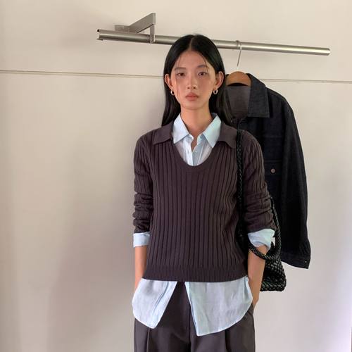 CLEAN SPACE-polo领竖坑纹休闲简约单穿叠穿秋上新针织衫56065