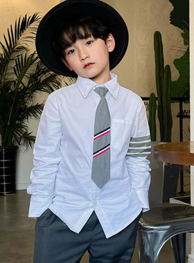 韩国男童衬衫洋气纯棉秋装春秋新款儿童TB衬衣女童白色上衣班服潮