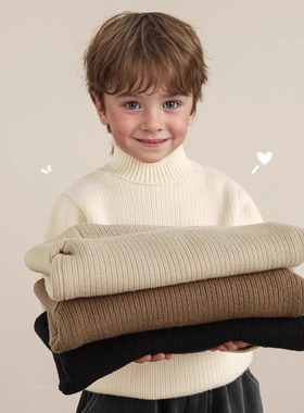 儿童高领加绒毛衣2025秋冬新款男女童针织衫纯色加厚一体绒打底衫