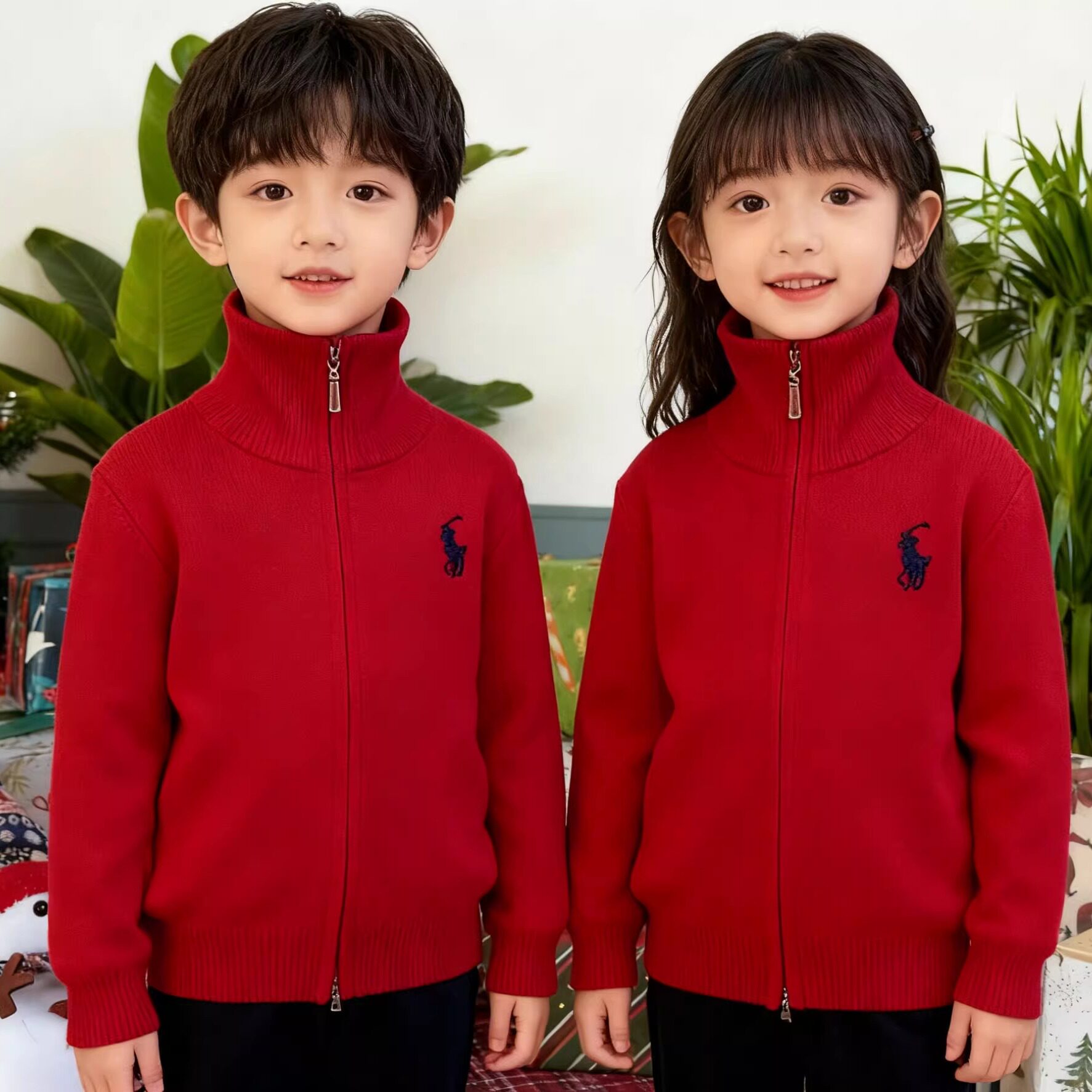 韩国童装2026马年儿童红色毛衣开衫男女童针织衫加厚外套拜年服潮