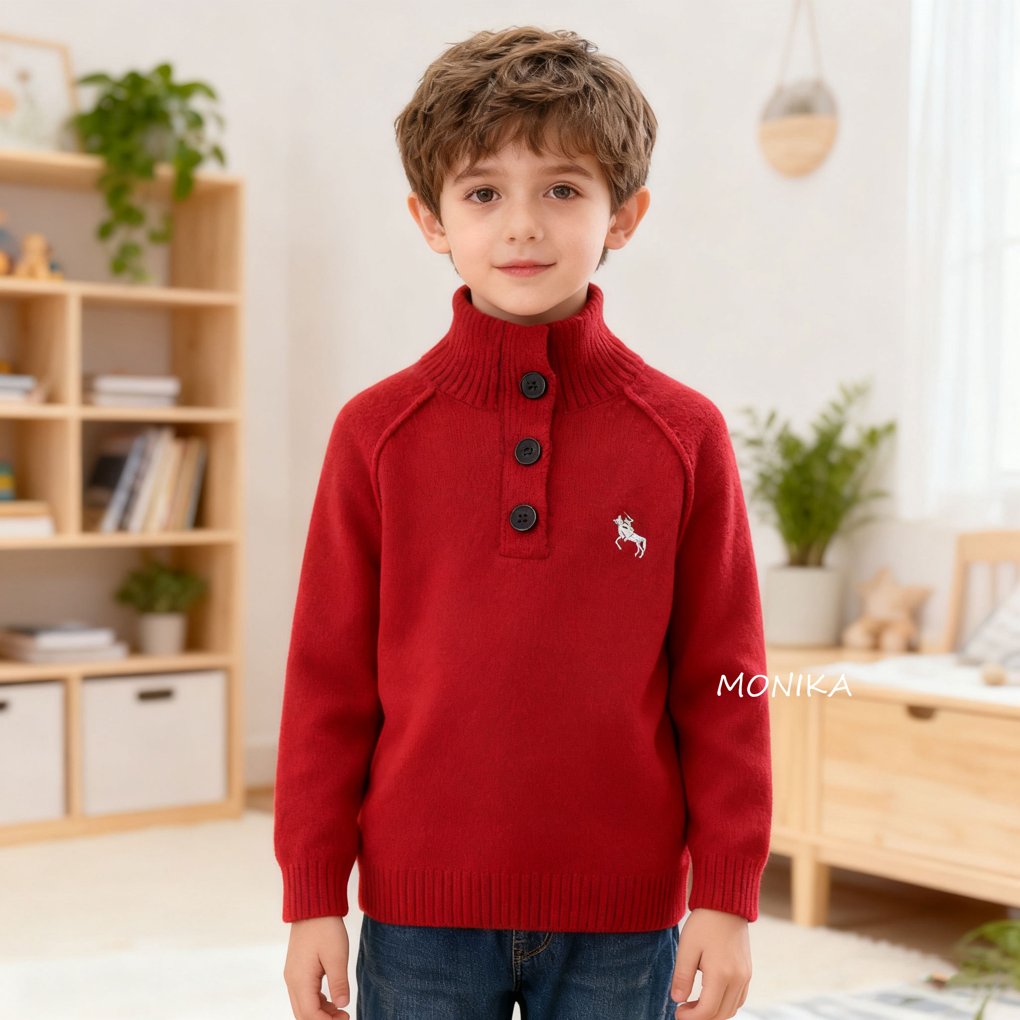 男童红色毛衣秋冬装加厚