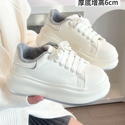 增高6CM厚底小白鞋女2025冬季新款加绒保暖毛毛棉鞋百搭运动板鞋