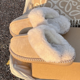厚度毛毛拖鞋2025秋冬新款毛毛一体包头拖外穿半拖鞋保暖棉拖鞋女