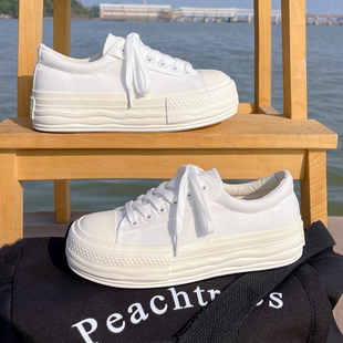 百搭白色松糕板鞋 日系厚底增高小白鞋 帆布鞋 韩版 潮 女2025春夏新款