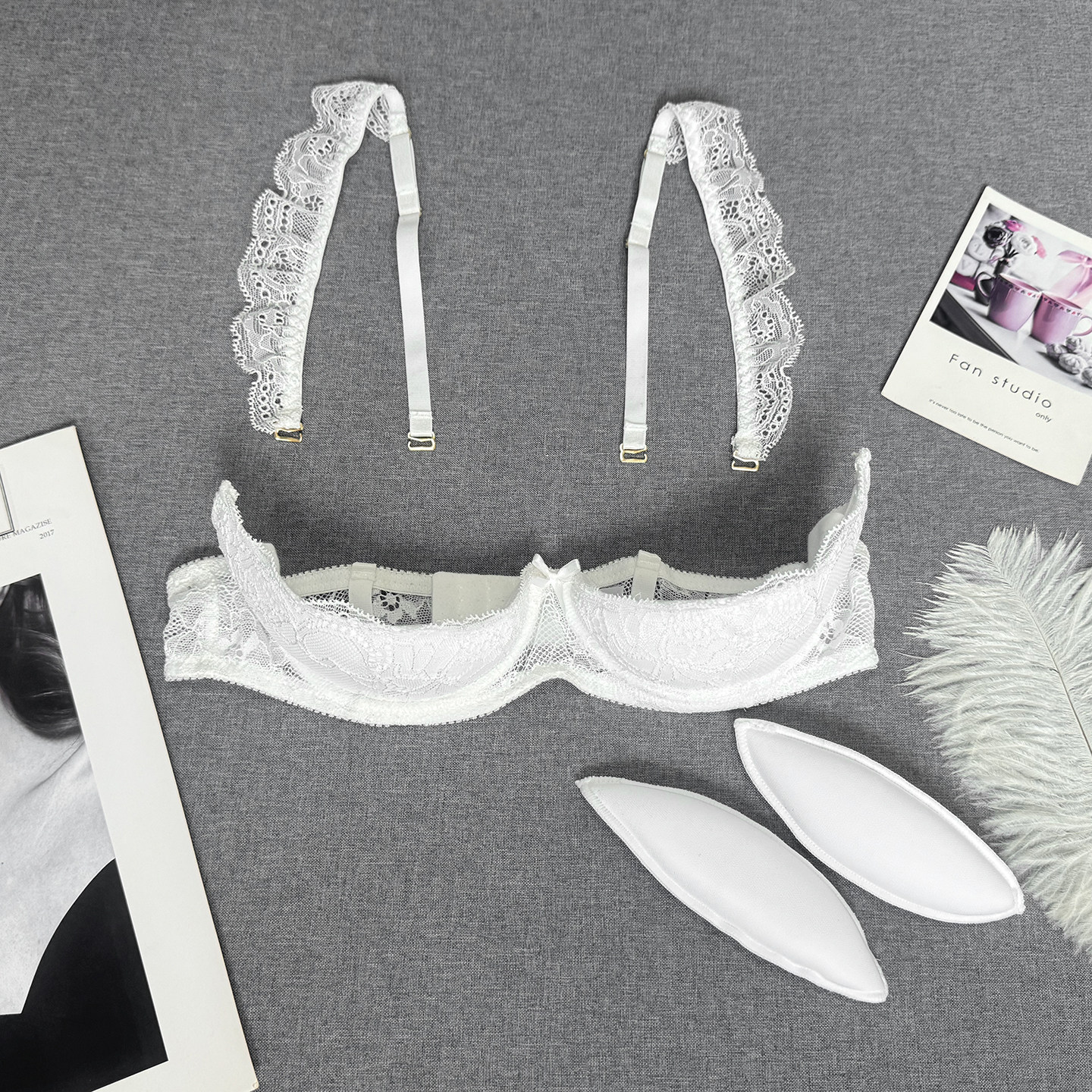 可拆卸肩带！性感聚拢情调插片镂空4/1胸托文胸上托撩人奶罩内衣