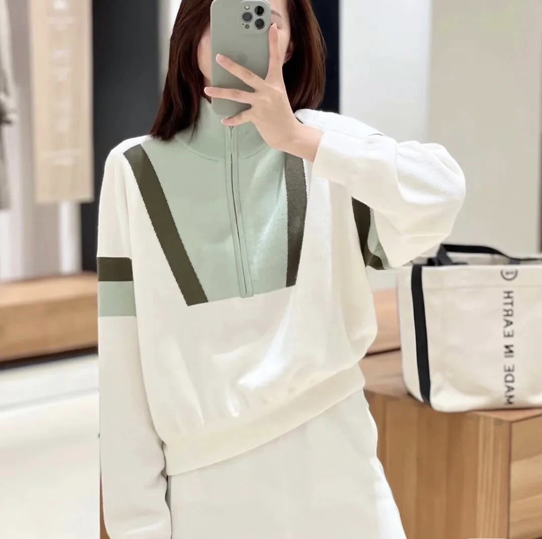 小禾女装春美丽诺羊毛半高领拉链毛针织衫
