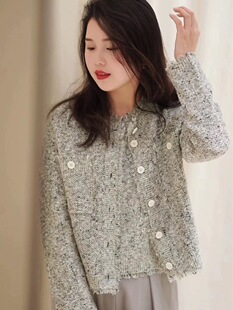 （原单断码处理）纯原实拍小禾春季新款香风棉混纺粗花领针织开衫