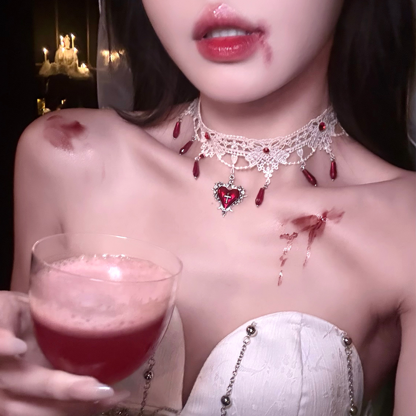 血月契约爱心十字架项链
