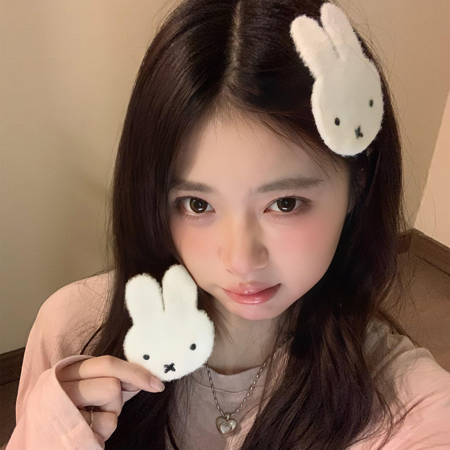 日系慵懒~米菲兔毛绒可爱魔术贴