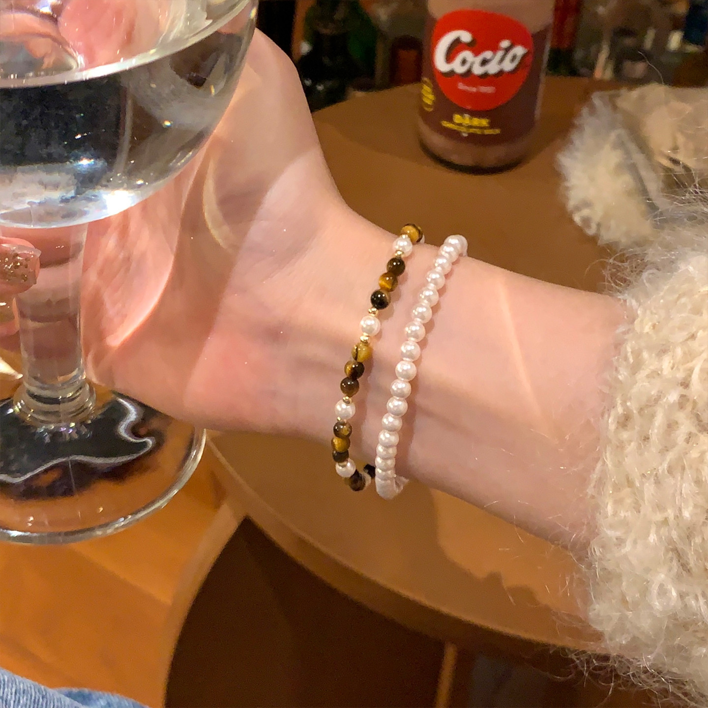 本季新宠~珍珠虎眼石串珠手链