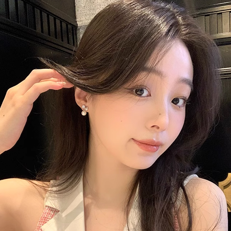 可颂少女~蝴蝶结珍珠耳钉
