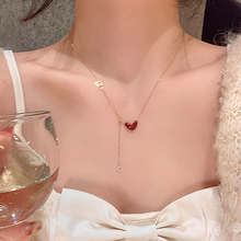 新年红滴油爱心流苏项链女配饰高级感简约气质锁骨链毛衣链颈链