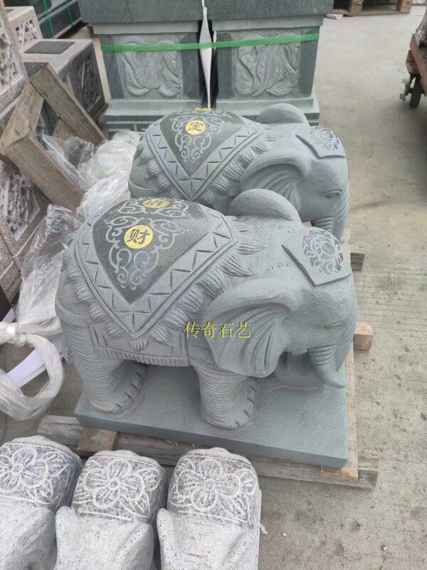 天然青石雕刻大象一对公母石头小象居家招财看门动物建筑吉祥摆件