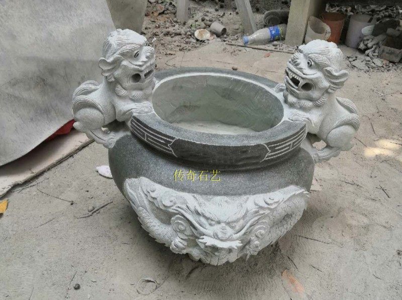 天然青石香炉镇宅祥龙双狮浮雕祠堂寺庙复古典石炉惠安一体石圆炉