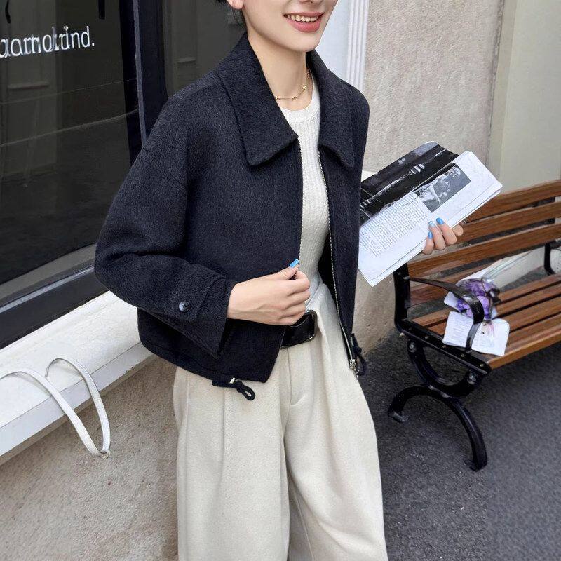 小个子羊毛大衣女韩版拉链202毛呢外套