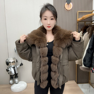 2025冬新短款天然奢华狐狸毛领羽绒服女短款宽松加厚保暖外套