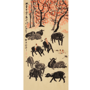 纯手绘临摹名家李可染牧童牛背画人物国画动物画三尺挂画壁画