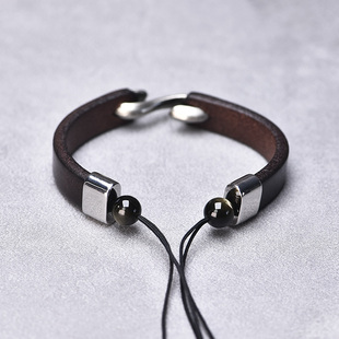 复古纯牛皮绳半成品朋克手链DIY男女可穿貔貅平安扣天珠手牌皮环