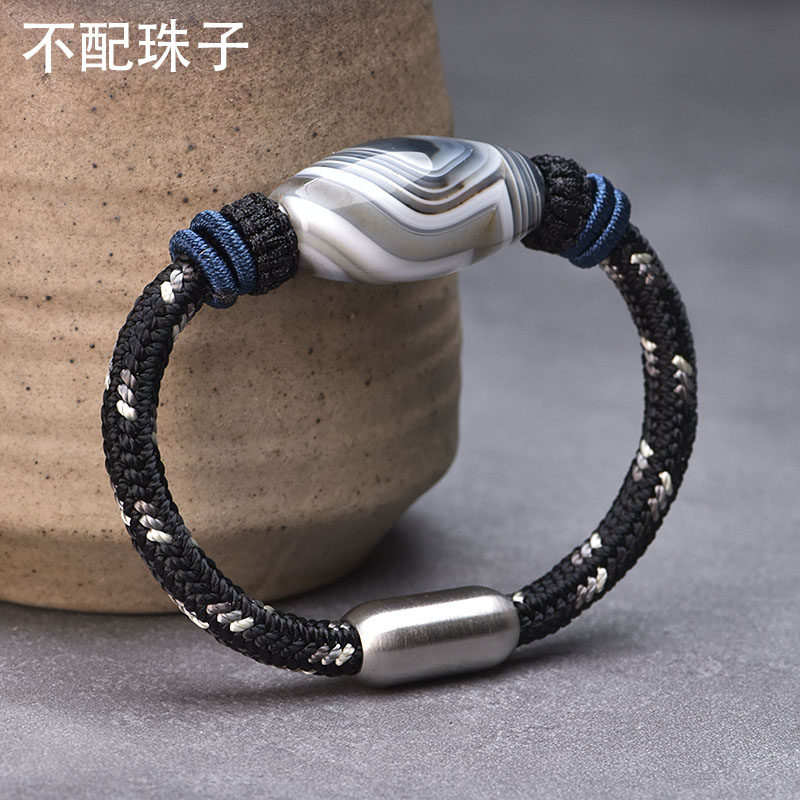编织转运珠手绳半成品情侣男女款天珠平安扣手串可穿貔貅玉石手环