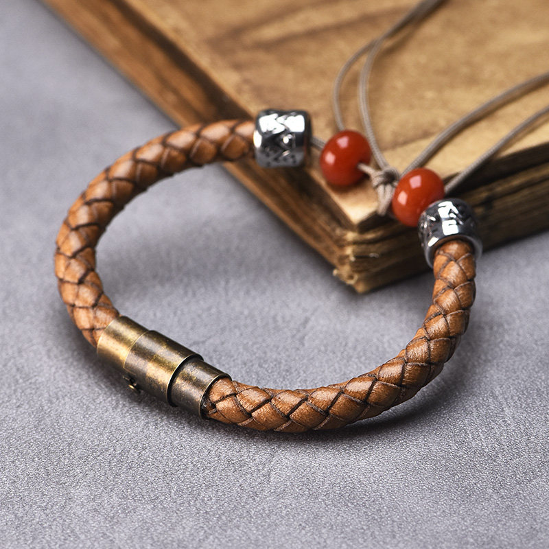 编织复古牛皮手绳半成品圆绳6mm仿古手环手链diy手工文玩饰品天珠