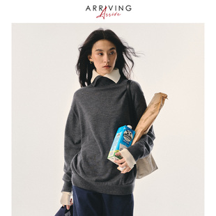 Arriving Arrive 秋冬新款前后两穿羊毛宽松显瘦慵懒V领针织毛衣