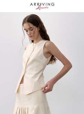 ArrivingArrive法式复古圆领马甲女绑带收腰显瘦无袖背心坎肩上衣