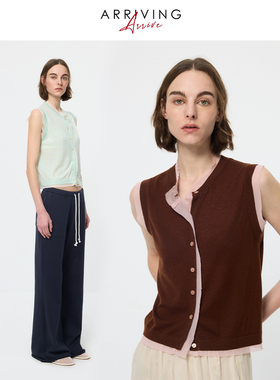 ArrivingArrive 撞色拼接圆领马甲女夏季新款薄款针织背心打底衫